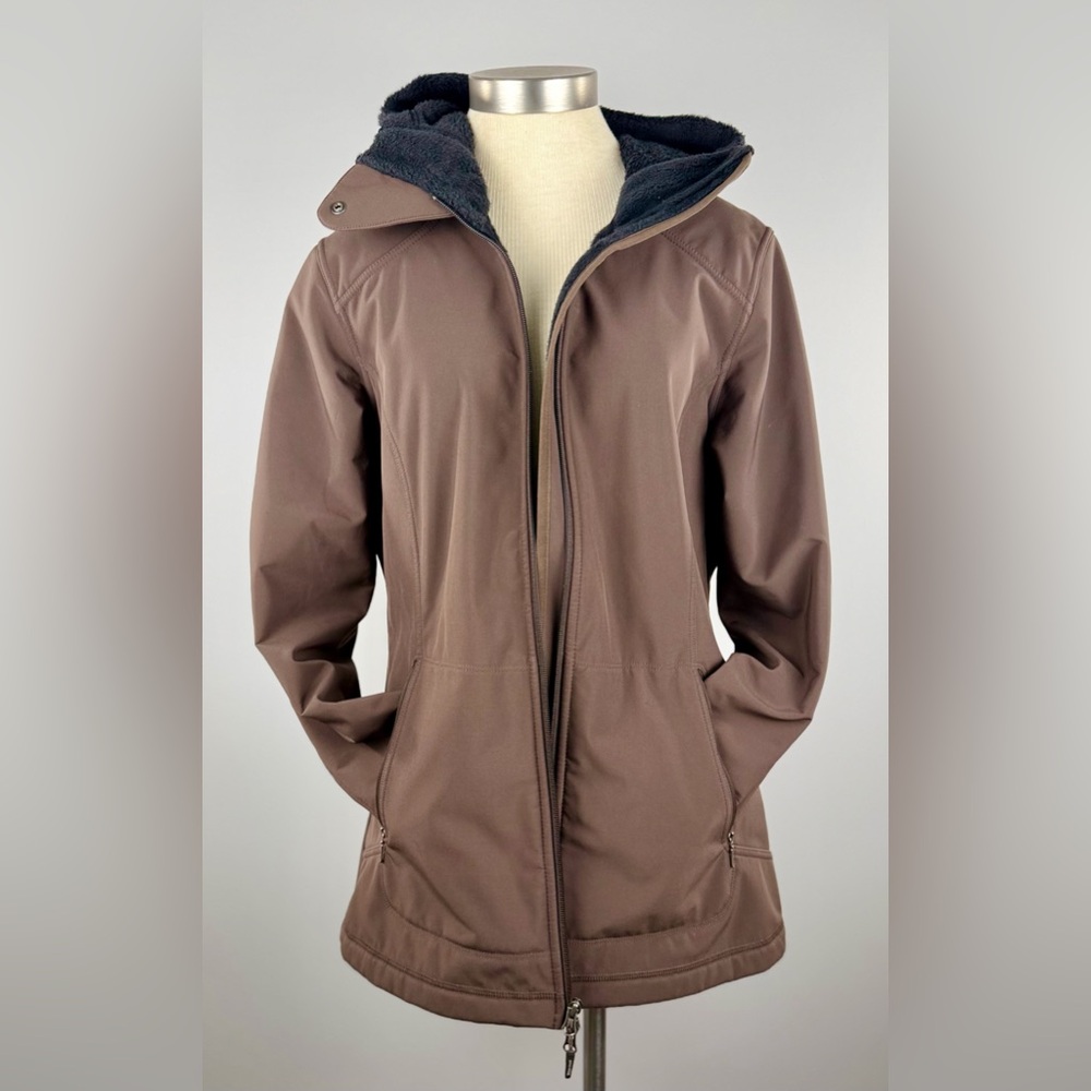 Marmot Women L Jacket Mocha Brown Softshell Hood Fleece Lining Tranquility Coat